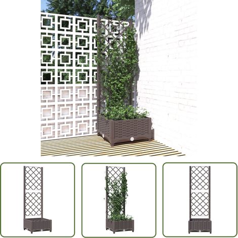 The Living Store Pflanzkübel mit Rankgitter Braun 40x40x121,5 cm PP - Blumentopf - Kübel - Gartentöpfen - Rankgitter - Polypropylen Topf (1/5)
