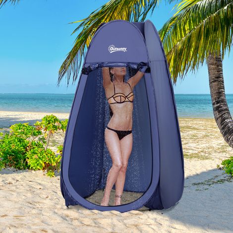 Outsunny Pop-Up-Duschzelt mit UV-Schutz, wasserdichtem Dach und Tragegriff für Camping und Strand, 100 x 100 x 185 cm, Türkisblau