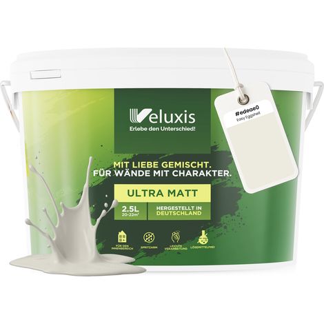 Wandfarbe Hellgrau Creme Beige Matt Innenfarbe – Deckkraft Klasse 1, VOC-frei, Ohne Grundierung, Tropfarm – Wohnzimmer & Schlafzimmer – 2,5L – Veluxis (Easy Eggshell)