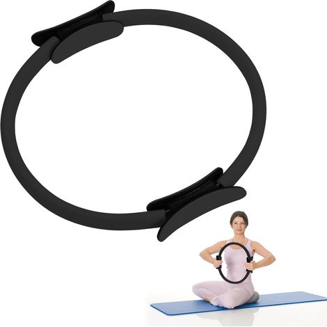 Anello Pilates a doppia impugnatura, anello Pilates con impugnatura imbottita antiscivolo, anello fitness, cerchio magico per tonificare braccia, cosce e gambe (nero)