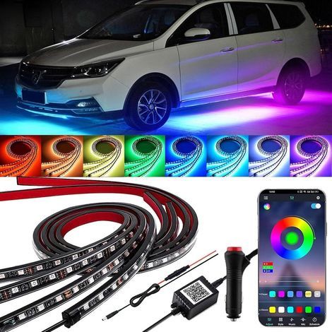 4-delars Underglow-kit för bil, appstyrd flerfärgad ljusshow, synkroniserad musik, vattentäta RGB-ljuslister för bilar, lastbilar, SUV:ar (1/5)