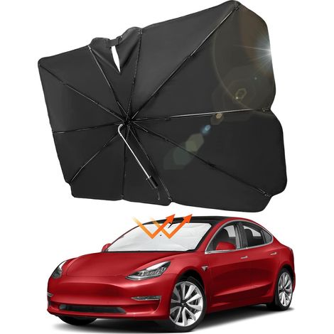 Pare Soleil Voiture Pare Brise Avant, Parapluie Pare-Soleil de Pare-Brise Auto Anti-UV Pratique et Pliable Compatible avec Tesla Model 3 Model Y (1/5)