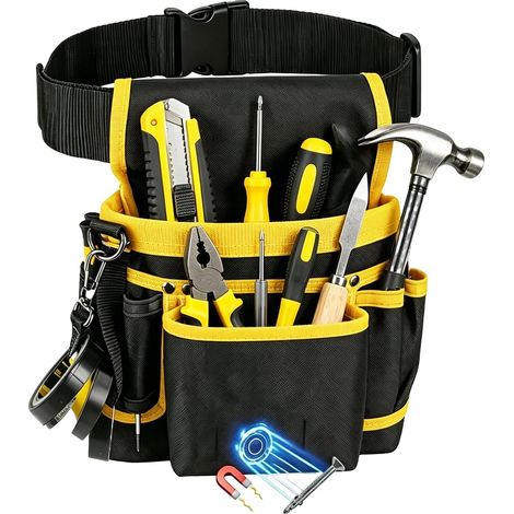 Ceinture à outils pour homme avec 13 poches et aimant – Sac à outils réglable et amovible, ceinture d'artisan avec porte-marteau pour électriciens, charpentiers, ouvriers de la construction (1/5)