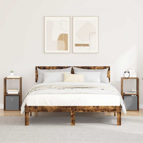 Lot de 2 tables de chevet avec tiroir, bois d’ingénierie, chêne fumé, 30,5 x 27 x 59,5 cm - PANGIVO (1/5)
