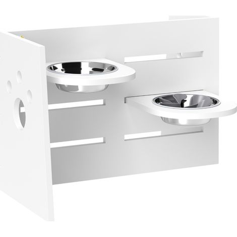 Gamelle surélevée chien réglable 3 niveaux compartiments séparés tapis anti-avalement 2 bols acier inoxydable blanc