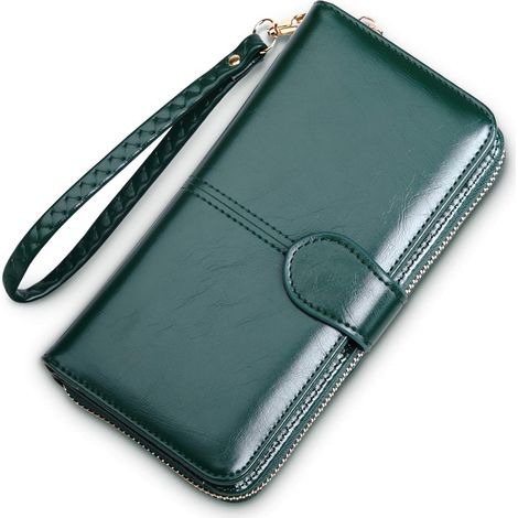 Portefeuille zippé de grande capacité pour femmes (vert foncé), (1/2)