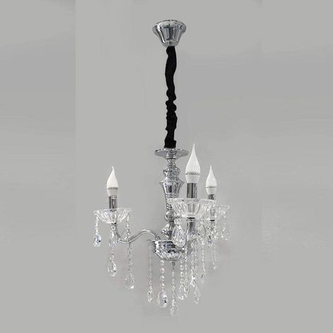 Lampadario da soffitto a 3 bracci a sospensione con sfere cristalli pendenti lampada sospesa retrò classico attacco e14 Argento (1/3)