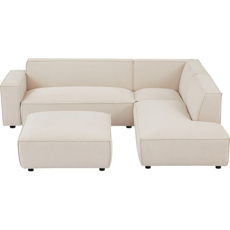 Grand canapé d'angle droit et pouf en velours côtelé beige BORORE de Pascal Morabito