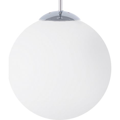 Lámpara colgante de cristal blanco con elementos plateados en forma de globo grande 1 luz moderna Barrow L