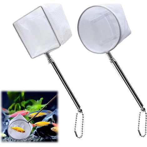 2 Pièces Épuisette Aquarium, Manche Télescopique Acier Inoxydable, Maille Nylon Douce, Nettoyage Résidus