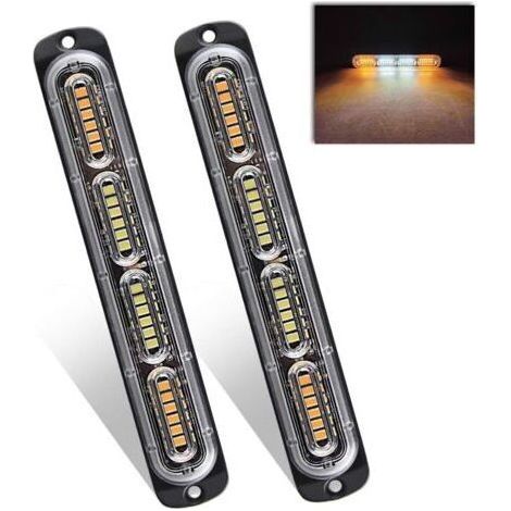ALOVEZ – Lot de 2 feux stroboscopiques 24LED 12-24V – Ultra mince IP68 étanche – 18 modes d'éclairage – Lumière ambre/blanc pour véhicule (1/5)
