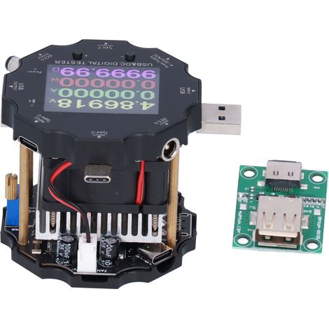 USB-Tester mit HD-LED-Bildschirm, 3-in-1-Digitalmultimeter mit Eisengehäuse, misst Spannung, Strom und Leistung, praktischer Lasttester. (1/5)