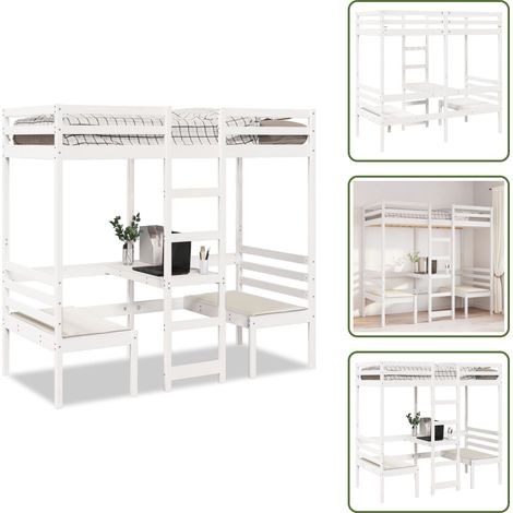 vidaXL Lit mezzanine avec bureau et chaises blanc 90x200 cm pin massif (1/5)