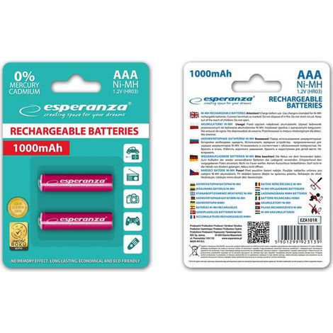 Esperanza AAA-Batterien 1000 mAh, 2 Stück, rot