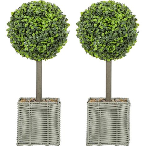 Plantes Artificielles Lot de 2 Boules de Buis 50 cm AoSenYunZhou avec Pot Plastique Tressé Déco Maison Bureau Vert (1/5)