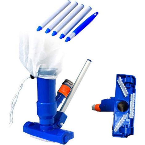 Kit de limpieza para piscinas: Aspiradora con cabezal de succión, cepillos, varilla extensible y bolsa de malla. (1/5)