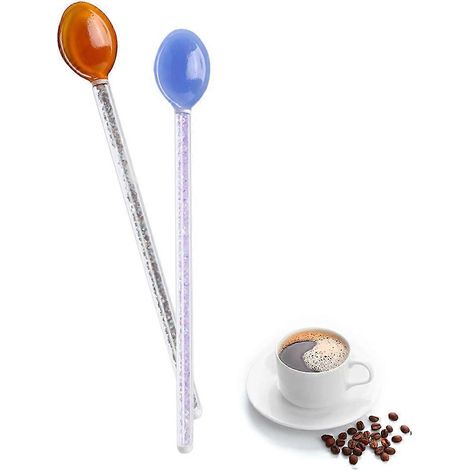 Lot de 2 cuillères en verre résistantes à la chaleur, bâtonnets mélangeurs, cuillères à thé brillantes pour café, crème glacée, dessert, cocktails, milkshakes et boissons froides - Style 3 (1/5)