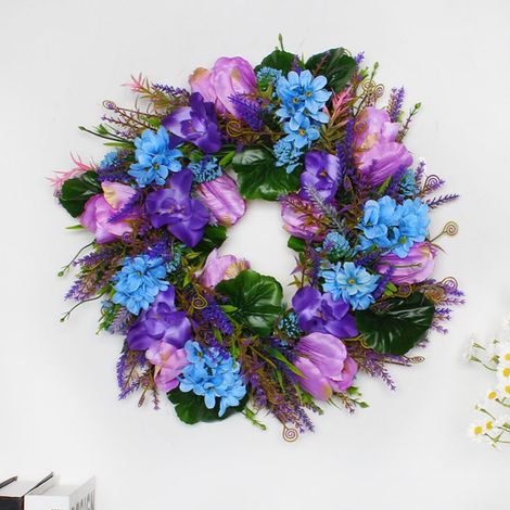Guirlande De Fleurs - Couronne De Tulipes En Plastique Et Tissu Soyeux - Décoration Murale Et Porte - 35 Cm - 1 Pièce (1/5)