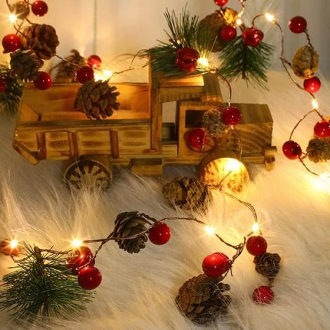 Guirlandes lumineuses de Noël - - 20 LED - Aiguilles de Pin, Pommes de Pin, Cloches Rouges - Intérieur (1/4)