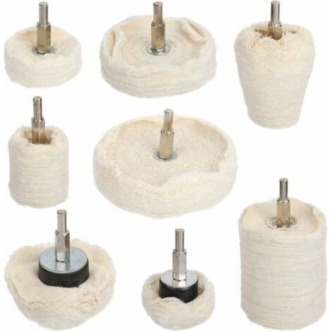 Set of 8 cotton polishing pads, for metal, aluminum, steel, chrome, wood, plastic, glass, ceramic (1/5)