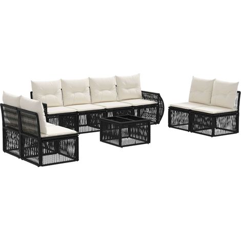 vidaXL Set Divano da Giardino 9 pcs Nero e Bianco Crema polyrattan