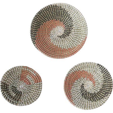 3-teiliges Boho-Wandkorb-Set aus handgefertigtem Seegras, Hängende Dekoschale, Obstteller, Dessertteller für die Küche