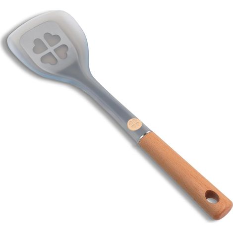 Spatule en silicone haute température résistante à la chaleur - Noyau en acier inoxydable et manche en bois - Sans BPA - Idéale pour les crêpes, les œufs et le poisson. (1/4)