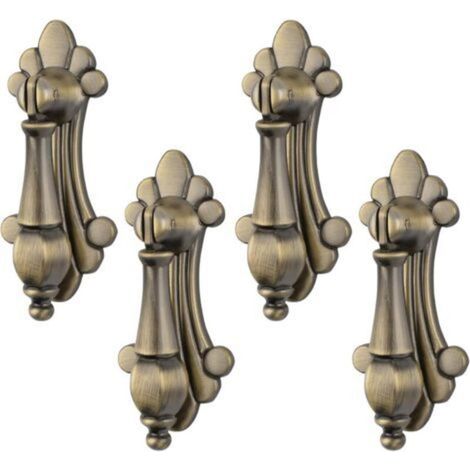 Set of 4 Vintage Carved Bronze Zinc Alloy Single Hole Pendant Handles for Cabinets, Wardrobes, Drawers, Doors, Decorative Furniture