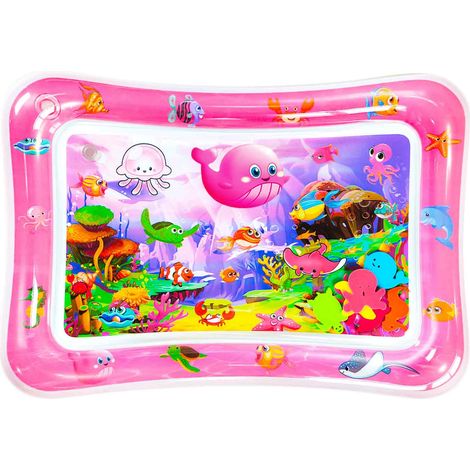 1 tapis d'eau gonflable, rose, 25 x 20 x 2 cm, PVC sans BPA, pour bébés dès 3 mois, développement sensoriel (1/5)