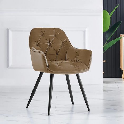 AINPECCA 1PCS Dining Chairs Velvet Padded Seat Metal Legs Kitchen Chair Home Office (Brown,1PCS)