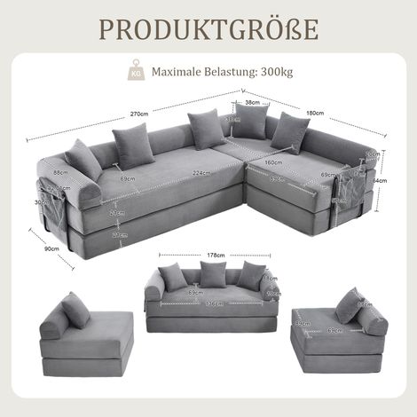 Canapé gris anthracite modulable avec espace de rangement – livré sous vide, assemblage simple, modules ajustables, tissu résistant aux griffes, parfait pour le salon familial