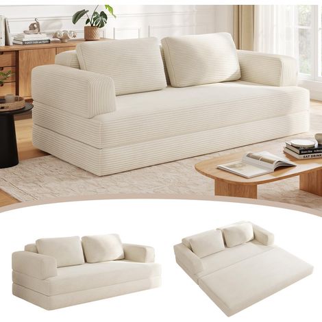 WUMAGIN - Canapé convertible - 2 Place - 160x90x62cm - Tissu en velours côtelé - Conception ergonomique -  Facile à installer - Pour Salon, Chambre - Blanc (1/5)