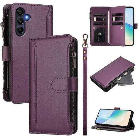 Étui portefeuille en cuir pour Samsung Galaxy A26 5G, 9 emplacements pour cartes, fermeture éclair, support et dragonne. (1/5)