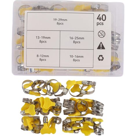 Lot de 40 Colliers de Serrage de Piscine - Plage de Serrage 8-29 mm - Collier en Acier Inoxydable - pour gaz, Jardin, Tuyau d'essence (1/5)
