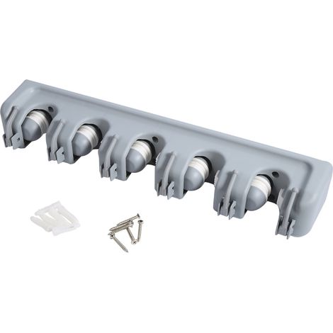 Wandhalterung für Besen, Mopp und Bürste – Aufbewahrungsorganizer mit 5 Fächern und 6 Haken, Befestigungsmaterial inklusive, robust und praktisch. (1/5)
