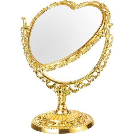 Miroir Rotation Vintage en Plastique Forme Cœur de Maquillage Design Rétro Chic pour Bureau pour Chambre ou Bureau (1/5)