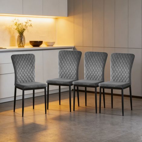 AINPECCA Set of 4 Dining Chairs High Back Velvet Office Kitchen Chair Living Home-Grey