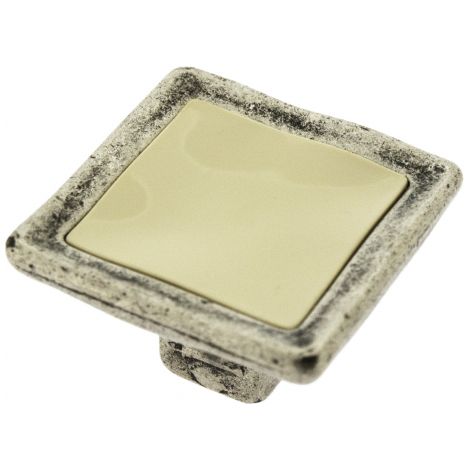 Ouvre&Déco – Bouton de meuble porcelaine blanc zamak argent 31x31mm, MARONI (1/2)