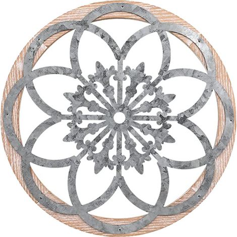Mandala en métal, 3 pièces, décoration murale - Mandala en fer avec cadre en bois, suspension murale A (1/5)