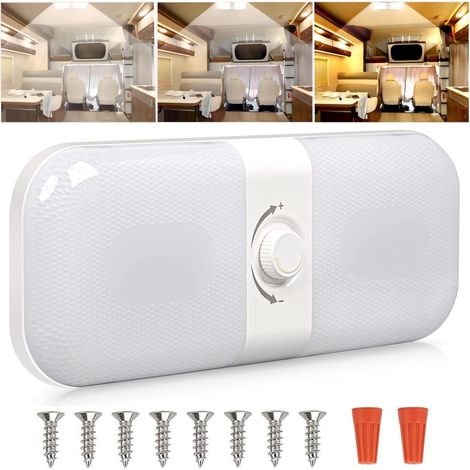 Plafonnier Led 12v Camping Car, Lampes de Toit à Intensité Variable, Lampe 12v Led avec Commutateur de MéMoire, lumière Blanche Jaune et Chaude, pour Camion Caravane Camping-car Cabine (1/5)