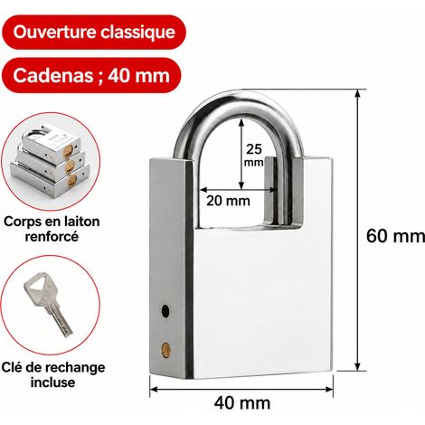 Cadenas de sécurité semi-blindé 40 mm à clé identique avec 1 clé 40mm – Livraison gratuite