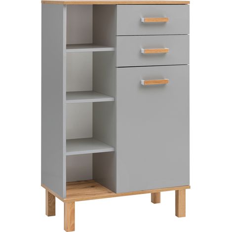 Badezimmer Kommode PERM-80 in Platingrau mit Eiche Landhaus Nb., B/H/T: ca. 67/114,5/35 cm (1/4)