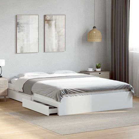 Cadre de lit avec tiroirs sans matelas blanc 160x200 cm (1/5)