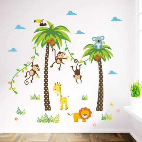 Autocollants Muraux - - Jungle - PVC Non-Toxique - Décoration Enfant - 118x106cm (1/4)