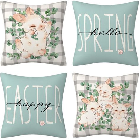 Housses De Coussin pour Pâques 4 Pièces 45 X 45 Cm À Motif Lapin Ensemble De Housses De Coussin Décoratif Pour Salon Chambre Appartement Dortoir Canapé Lit Chaise Intérieur Extérieur (1/5)