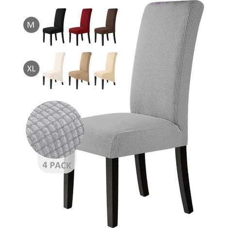Housses de chaise extensibles en jacquard gris argenté, lot de 4, taille M (1/5)