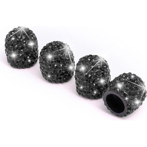 4 PCS Bouchons De Valve De Pneu, Diamant Cache-Poussière De Valve, Capuchons De Poussière De Voiture, Cristal Strass Voiture Pneu Valve Tige Capuchons, Voiture Accessoire Attrayant (Noir) (1/5)