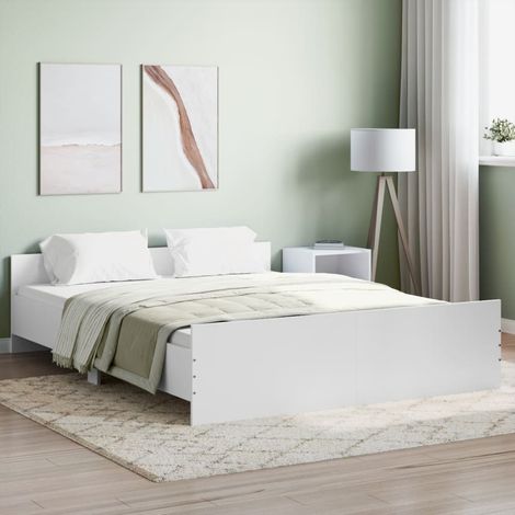 Lit double，Lit adulte，Cadre de lit avec tête de lit et pied de lit blanc 160x200 cm222650 CFW866865 (1/5)