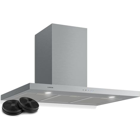 Klarstein Hotte Aspirante 90cm, Hottes de Cuisine Inclinées, Filtre de Hotte en Aluminium, Débit d'Air Puissant 600m³/h, LED, Ecran Tactile, Extracteur d'Air Silencieux, Hotte Efficace avec Evacuation