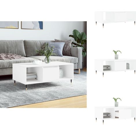 Table basse Blanc 90x50x36,5 cm Bois d'ingénierie - Table Basse Blanche - Meuble Salon - Table D'appoint - Table Design - Mobilier Contemporain (1/5)